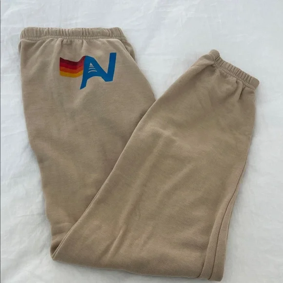 Aviator Nation Tan Sweatpants with Logo - Picture 1 of 4